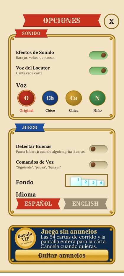 Pantalla de opciones